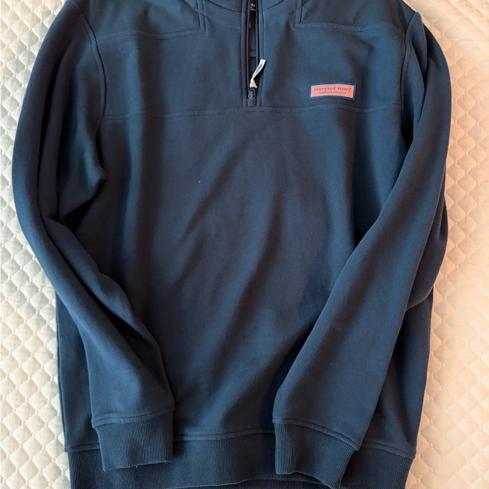 Vineyard Vines Navy Half-Zip Pullover with Pink Logo Patch